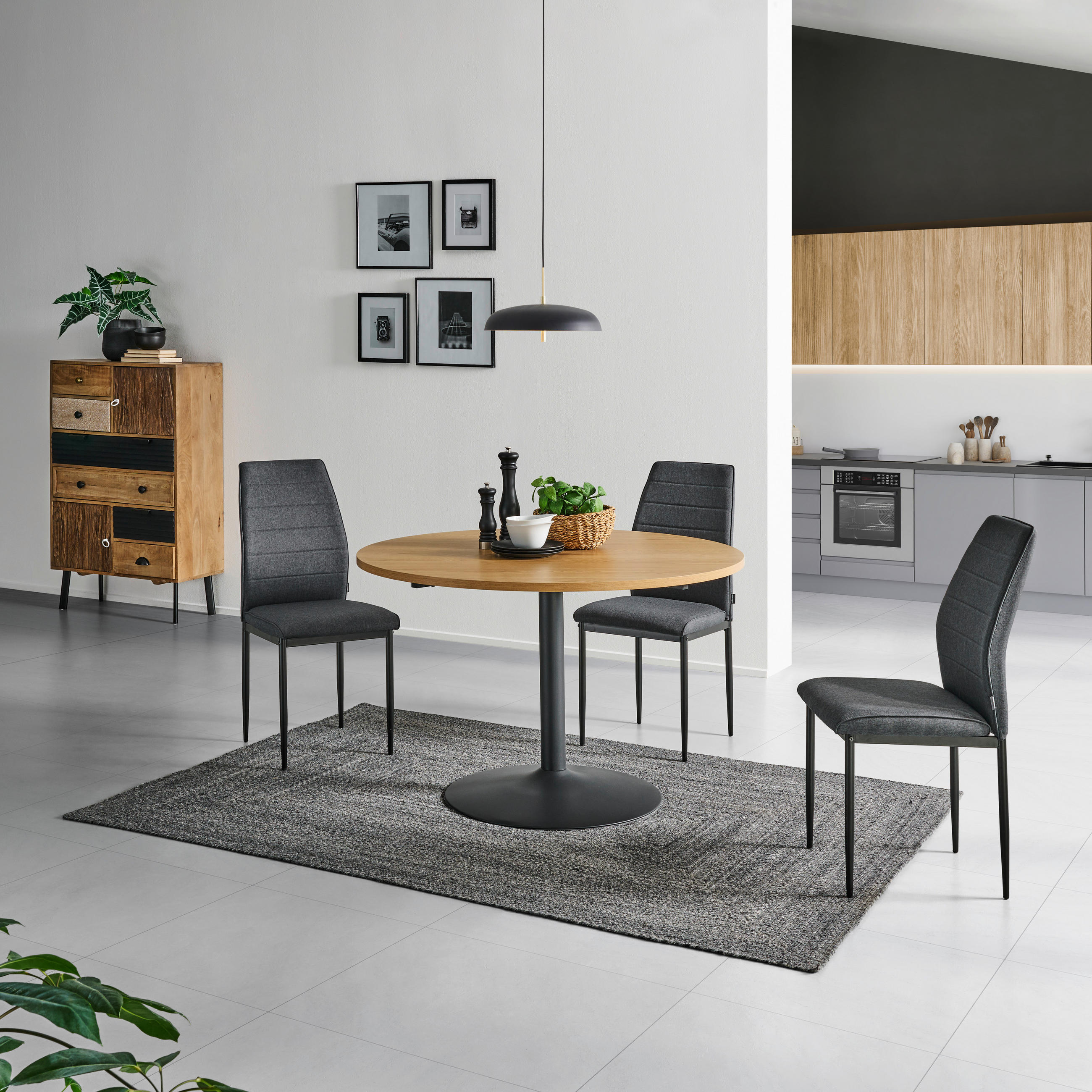 ESSTISCH in Metall, Holzwerkstoff 120/120/76 cm  - Eichefarben/Schwarz, LIFESTYLE, Holzwerkstoff/Metall (120/120/76cm) - MID.YOU