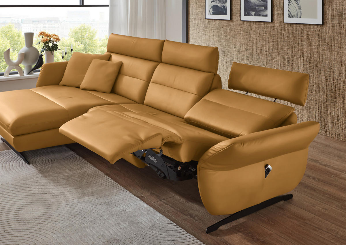 ECKSOFA in Echtleder Currygelb  - Currygelb/Schwarz, Design, Leder/Metall (169/298cm) - Dieter Knoll