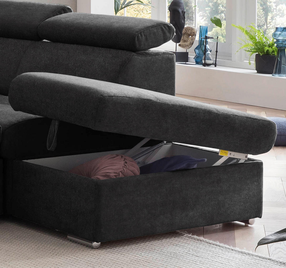 ECKSOFA in Mikrofaser Schwarz  - Chromfarben/Schwarz, Design, Textil/Metall (262/216cm) - Livetastic