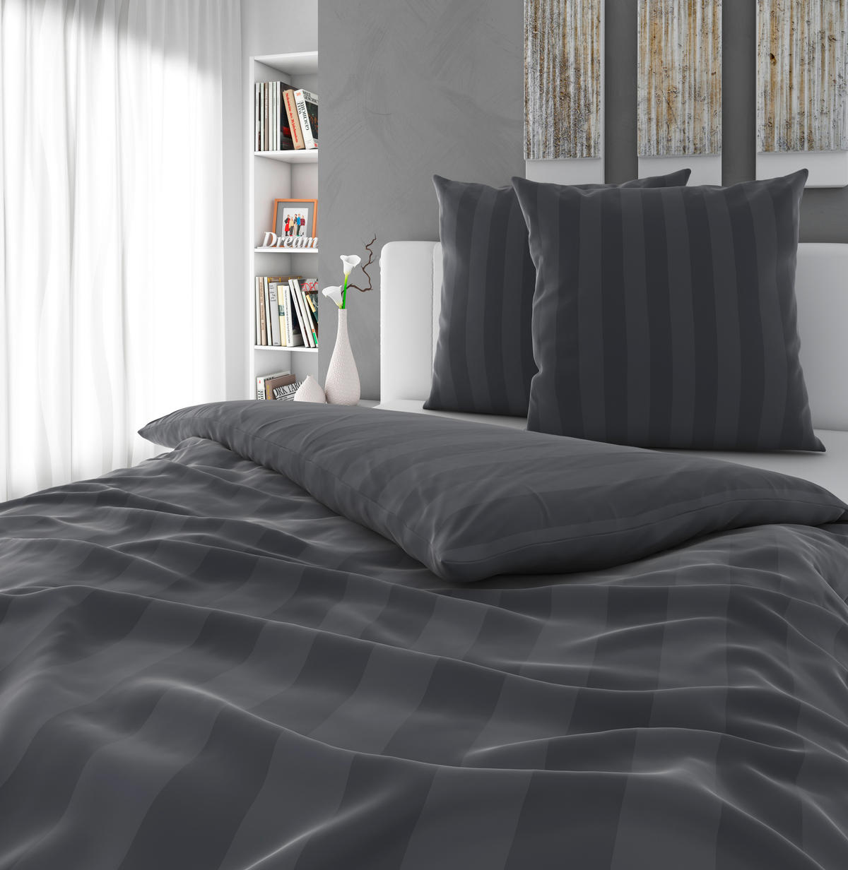 BETTWÄSCHE Dobby Satin 220/240 cm  - Anthrazit, KONVENTIONELL, Textil (220/240cm) - Novel