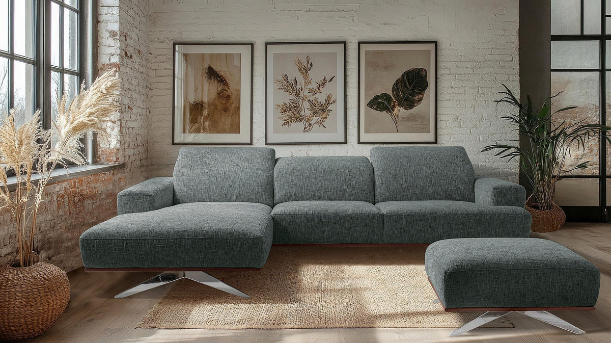 ECKSOFA PORTLAND Anthrazit Struktur Kopfteilverstellung  - Chromfarben/Dunkelbraun, Design, Holz/Textil (187/295cm) - Livetastic
