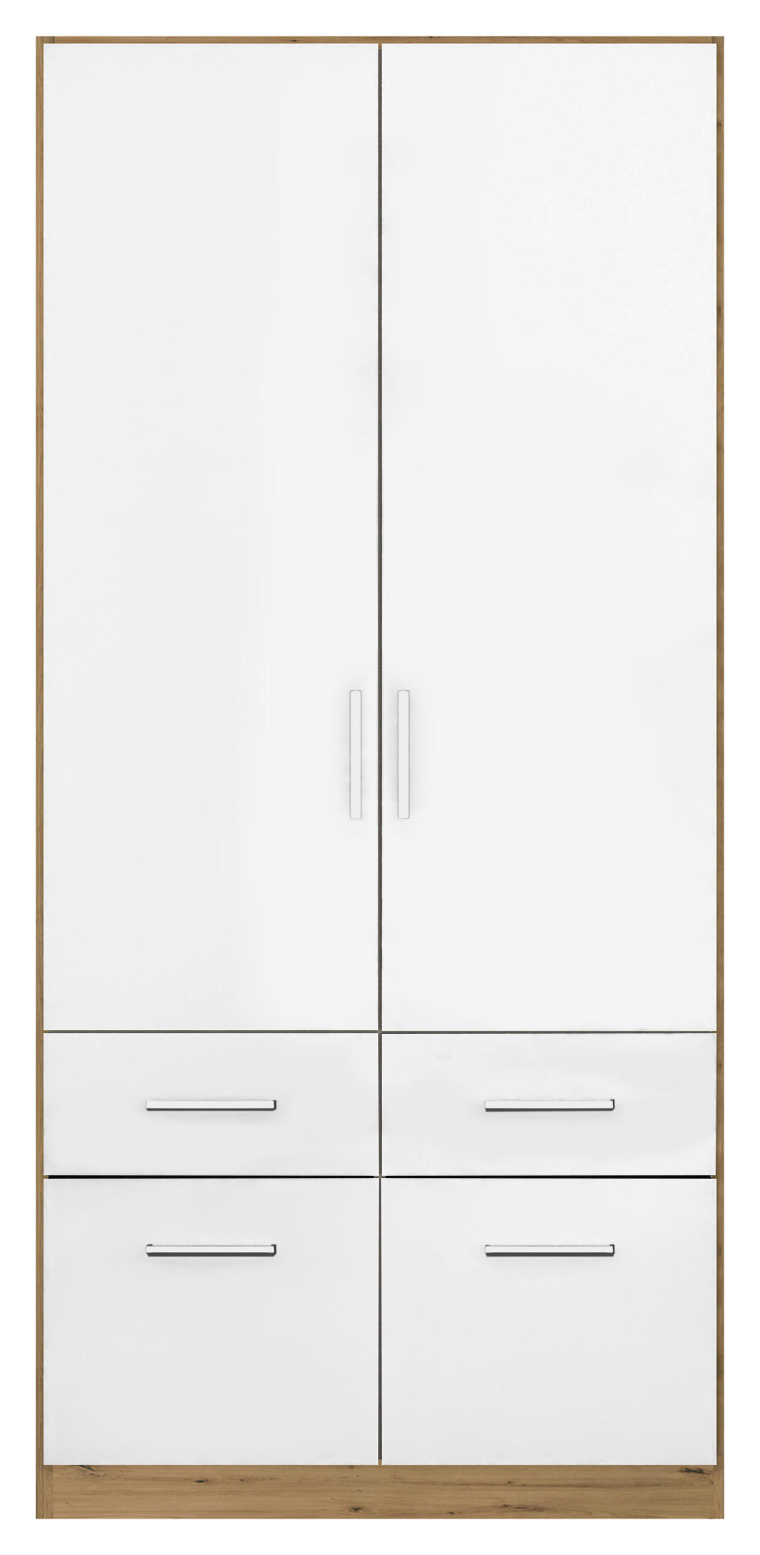 DREHTÜRENSCHRANK 91/197/54 cm 2-türig Eiche Artisan, Weiß Hochglanz  - Chromfarben/Weiß Hochglanz, MODERN, Holzwerkstoff/Kunststoff (91/197/54cm) - Rauch Möbel