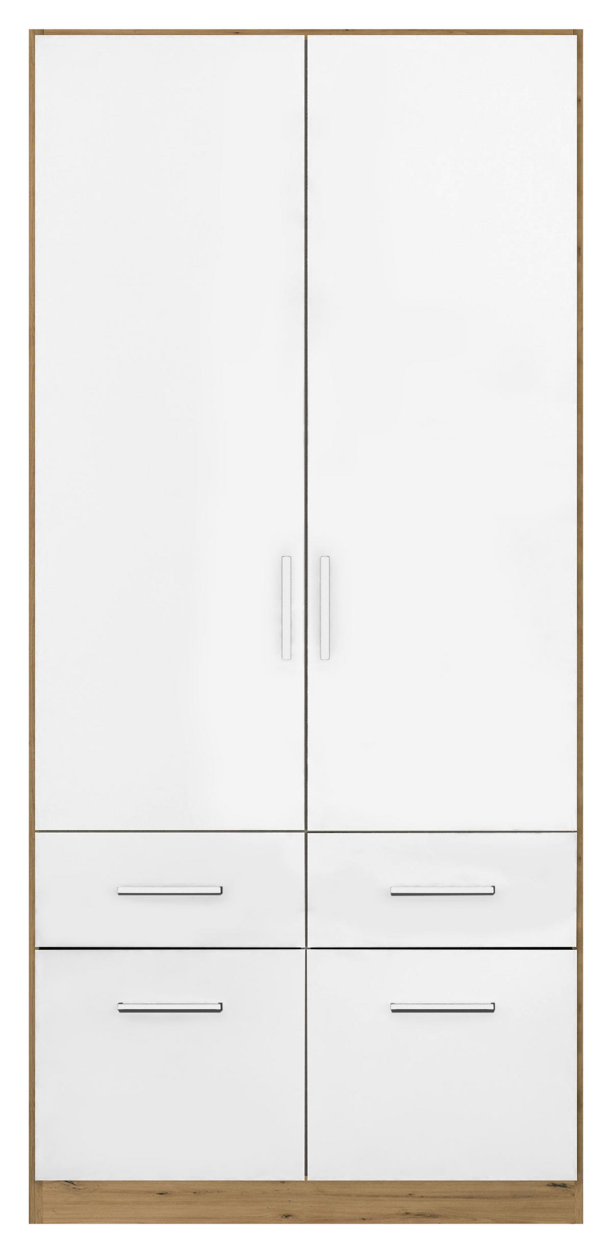 GARDEROB MED GÅNGJÄRN 91/197/54 cm 2-dörrar - kromfärg/vit högglans, Modern, trämaterial/plast (91/197/54cm) - Rauch Möbel