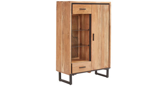 HIGHBOARD Akazie Hartholz Grau, Schwarz, Akaziefarben Beleuchtung, Einlegeböden  - Schwarz/Grau, Design, Glas/Holz (88/137/40cm) - Carryhome