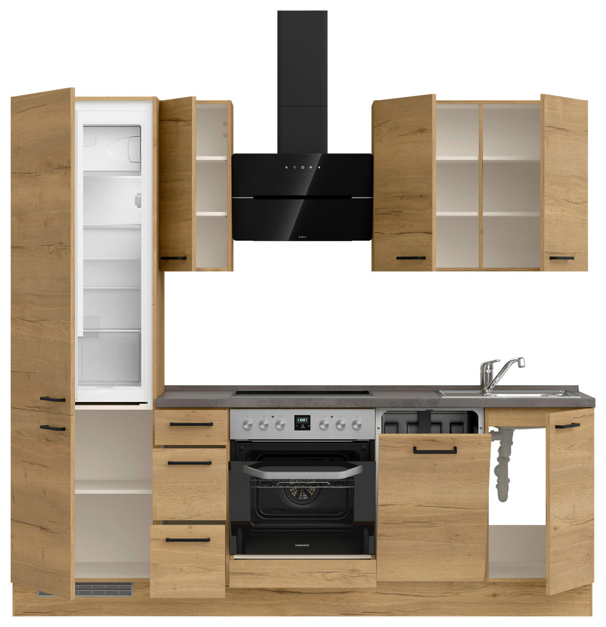 KÜCHENLEERBLOCK 240 cm   in Eichefarben, Schieferfarben  - Schieferfarben/Eichefarben, MODERN, Holzwerkstoff/Metall (240cm) - Nobilia