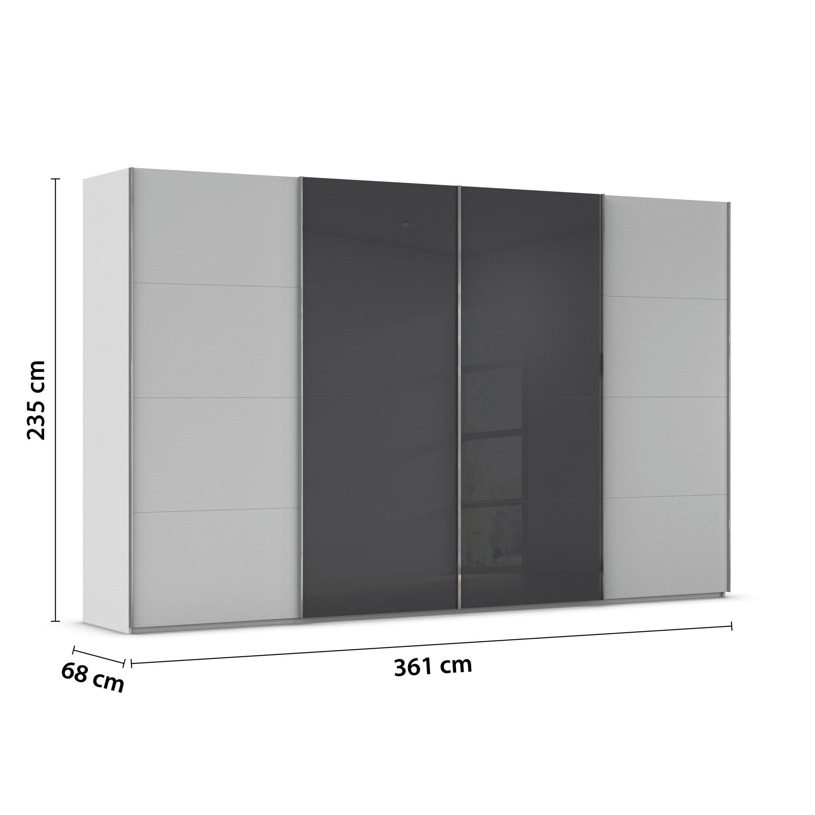 SCHWEBETÜRENSCHRANK 361/235/68 cm 4-türig  - Chromfarben, KONVENTIONELL, Glas/Holzwerkstoff (361/235/68cm) - Novel