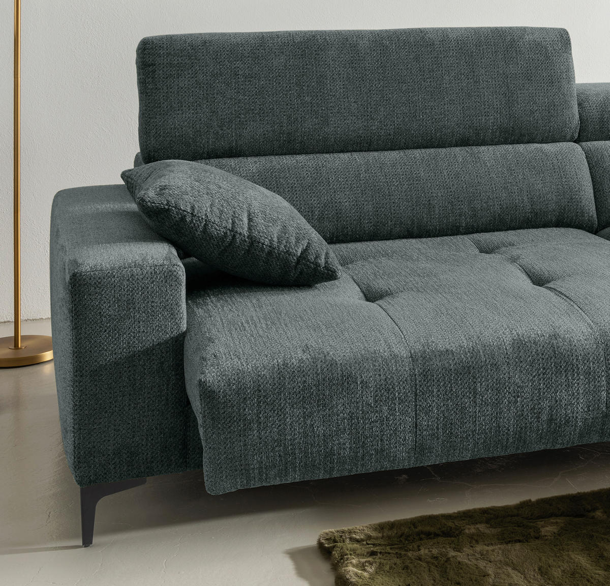 ECKSOFA Chenille Dunkelgrün  - Dunkelgrün/Schwarz, Basics, Textil/Metall (250/183cm) - Livetastic