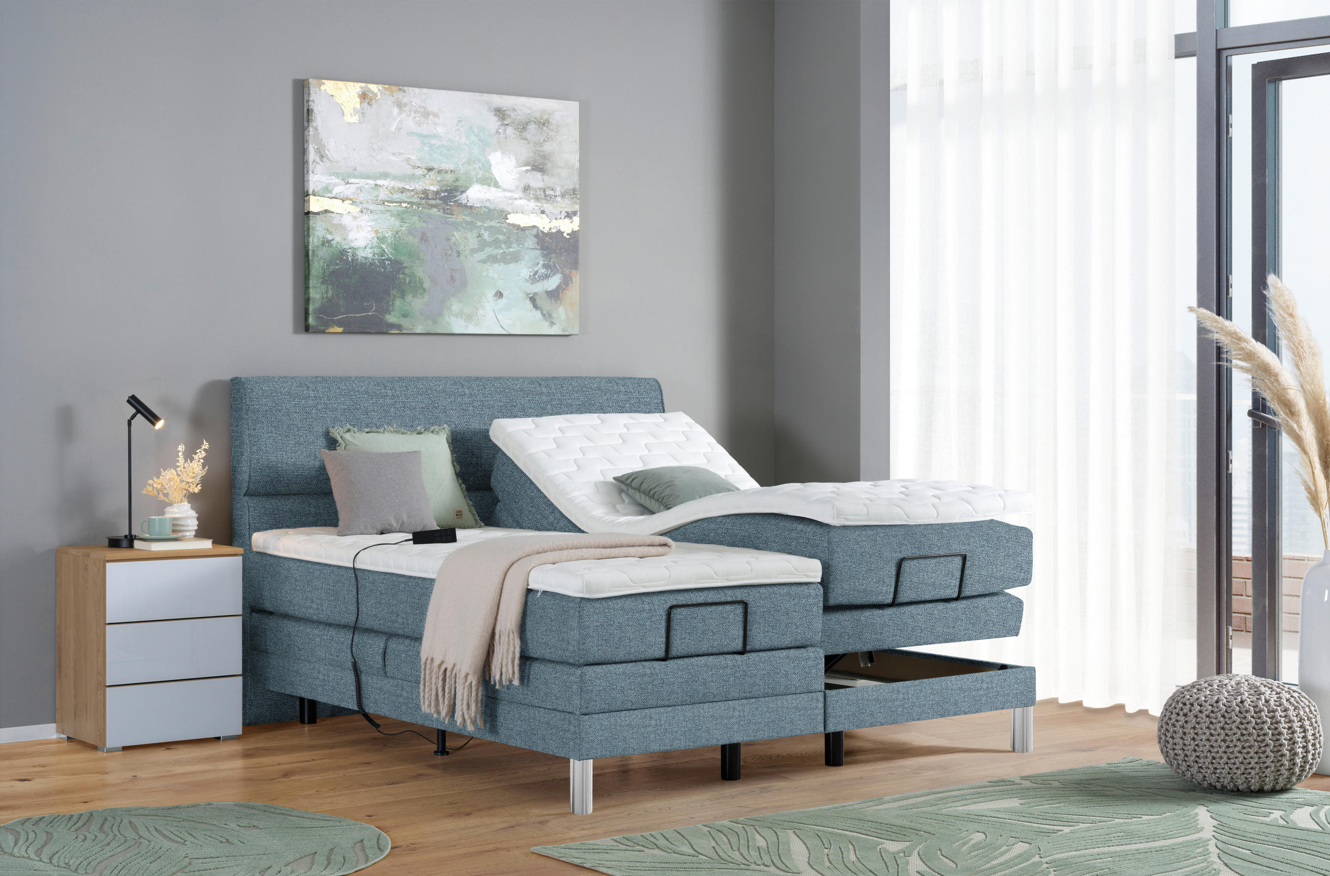 BOXSPRINGBETT 200/200 cm  in Blau  - Chromfarben/Blau, KONVENTIONELL, Kunststoff/Textil (200/200cm) - Voleo