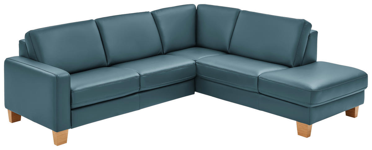 ECKSOFA in Echtleder Blau  - Blau/Eiche Bianco, Natur, Leder/Holz (257/235cm) - Valdera