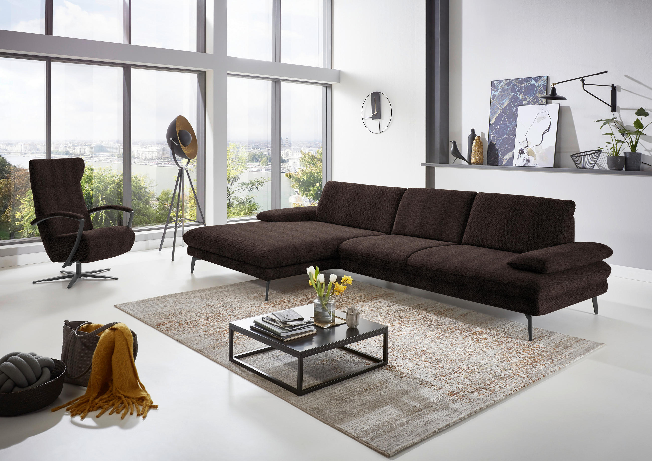 ECKSOFA in Chenille Dunkelbraun  - Dunkelbraun/Schwarz, Design, Textil/Metall (180/310cm) - Dieter Knoll