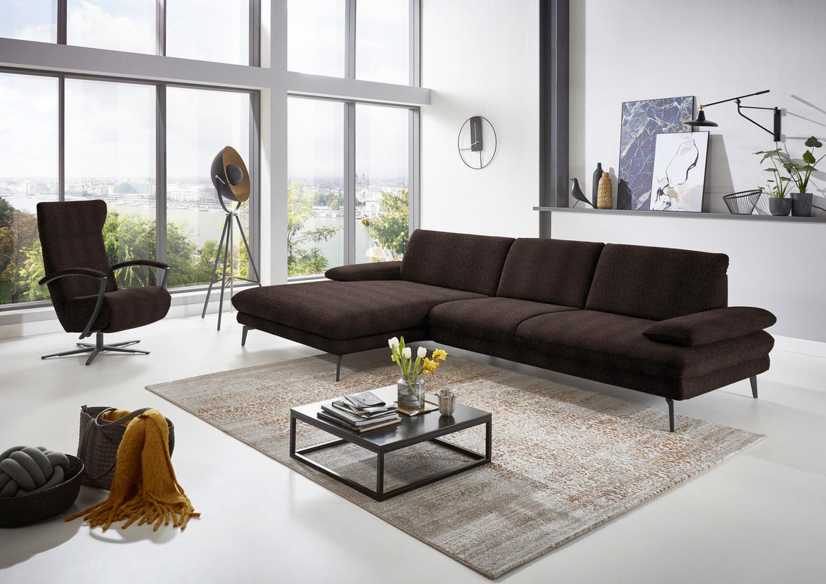 ECKSOFA in Chenille Dunkelbraun  - Dunkelbraun/Schwarz, Design, Textil/Metall (180/310cm) - Dieter Knoll