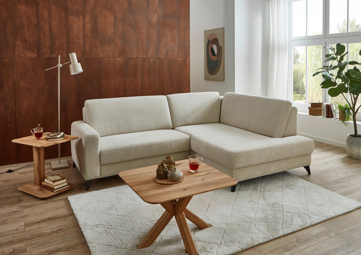 ECKSOFA Beige Chenille  - Beige/Schwarz, Design, Textil/Metall (239/182cm) - Valnatura