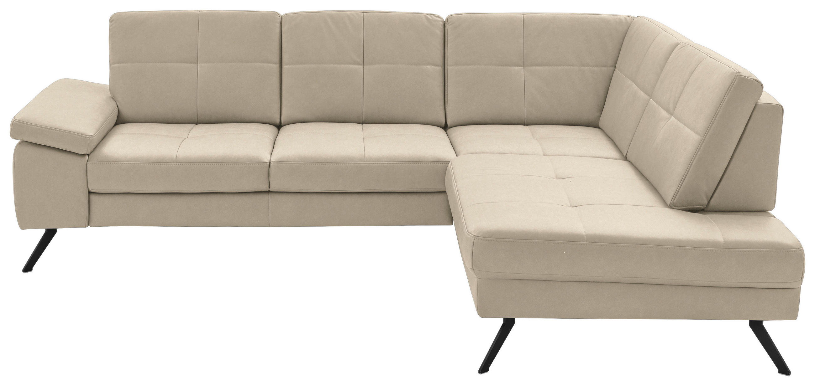 ECKSOFA in Lederlook, Mikrofaser Beige  - Beige/Schwarz, Design, Textil/Metall (261/220cm) - Beldomo System