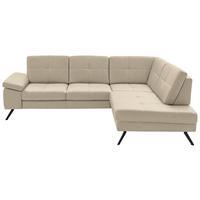 ECKSOFA in Lederlook, Mikrofaser Beige  - Beige/Schwarz, Design, Textil/Metall (261/220cm) - Beldomo System
