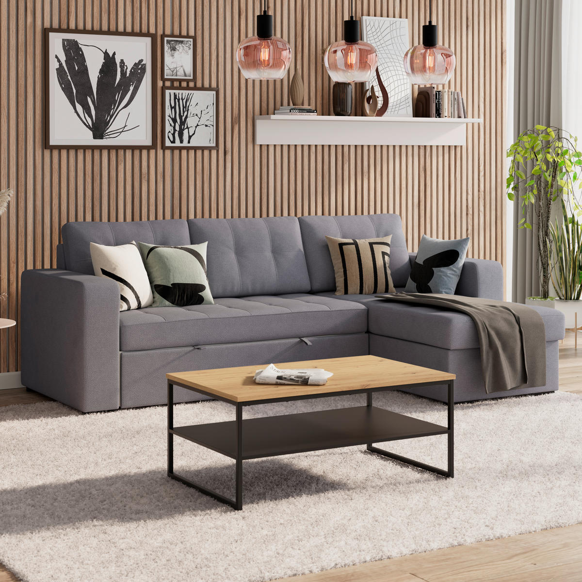 ECKSOFA Mikrofaser, Struktur Dunkelgrau  - Dunkelgrau/Schwarz, Trend, Textil/Metall (239/160cm) - MID.YOU