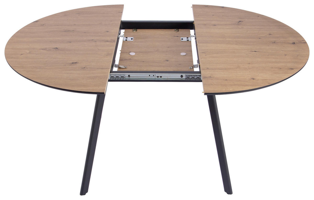 ESSTISCH 120/160/120/76 cm Nachbildung  Metall, Holzwerkstoff ausziehbar oval Schwarz, Eiche Artisan  - Schwarz/Eiche Artisan, MODERN, Holzwerkstoff/Metall (120/160/120/76cm) - Livetastic
