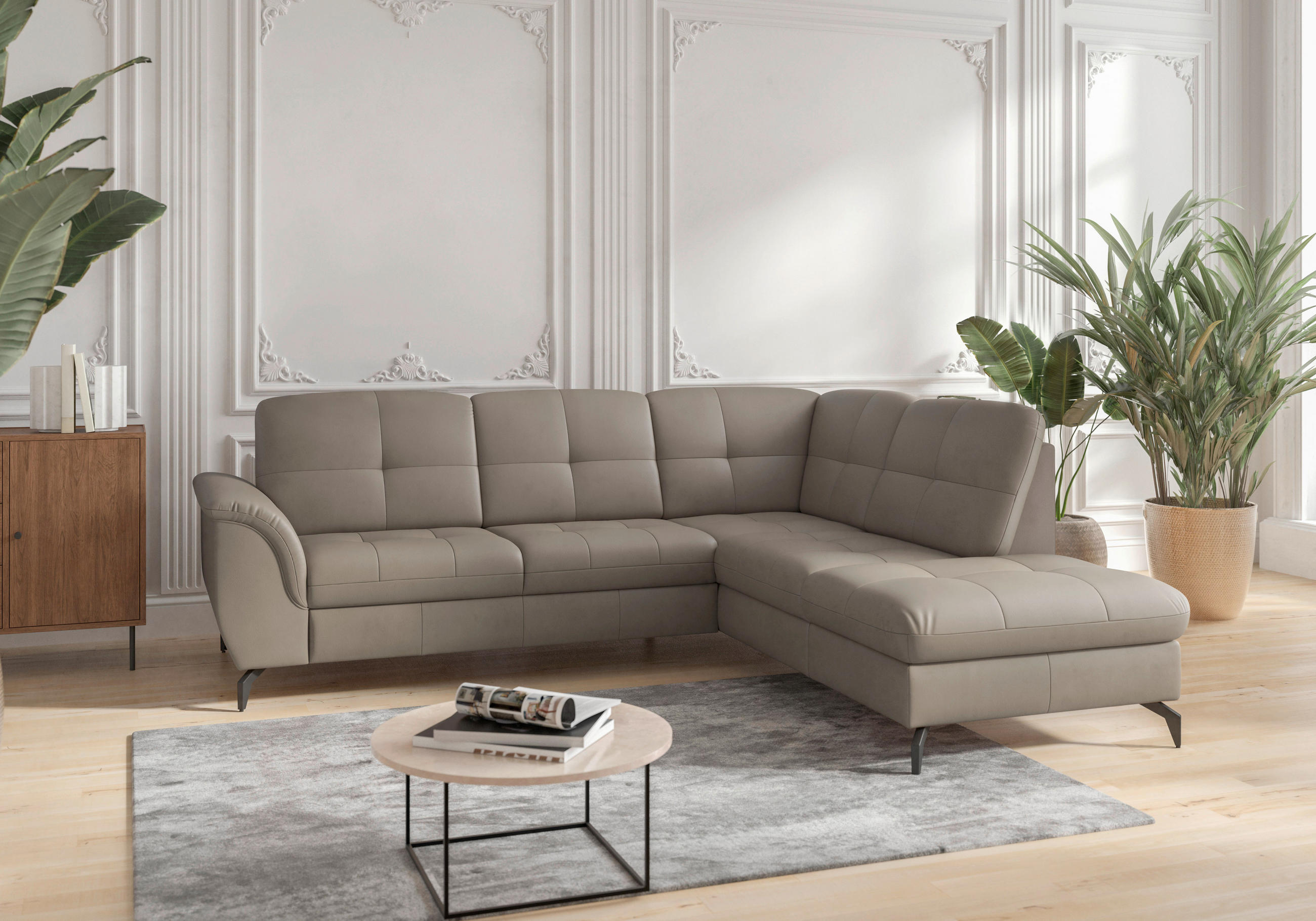 ECKSOFA in Echtleder Grau  244/212 cm  - Schwarz/Grau, MODERN, Leder/Metall (244/212cm) - Sit & More