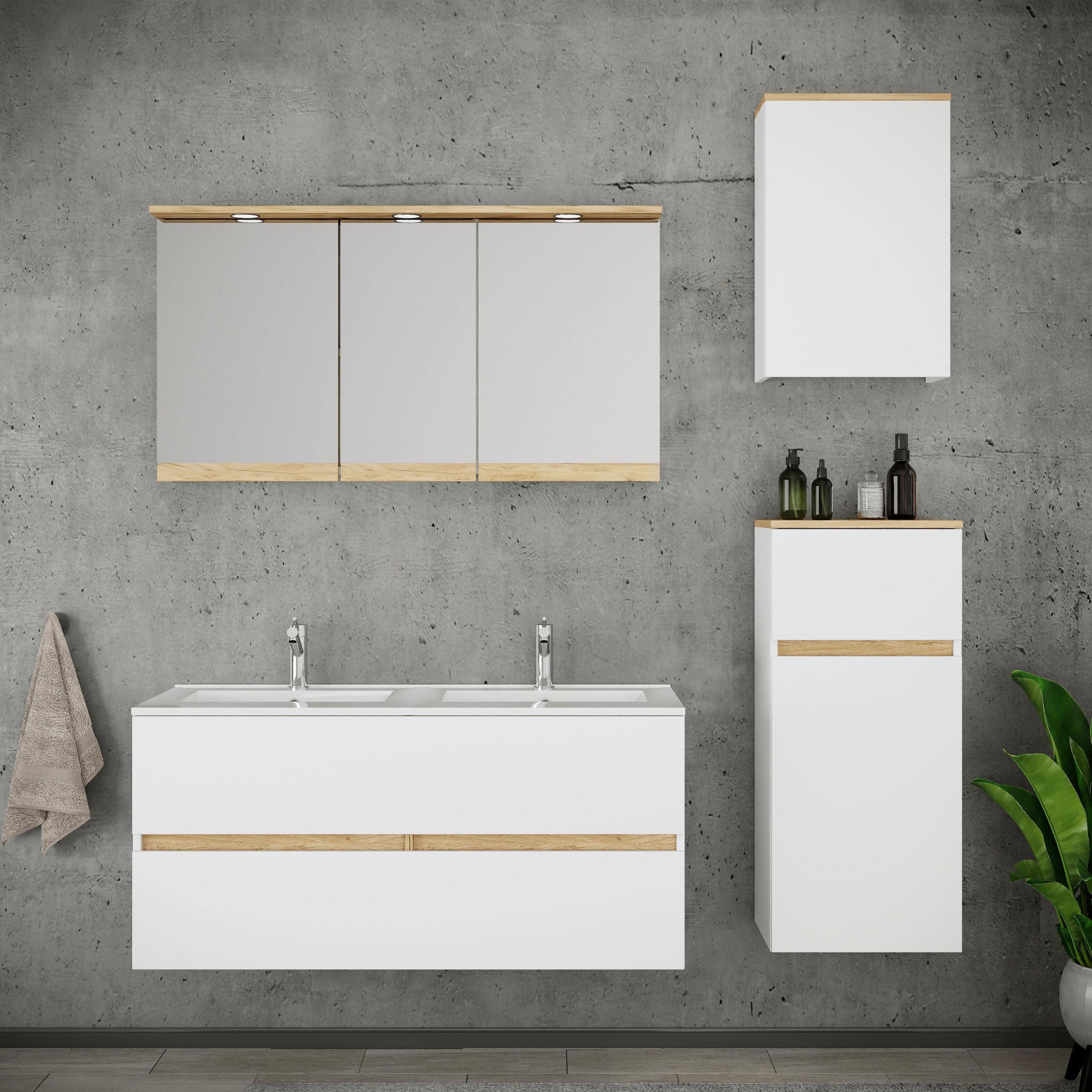 BADEZIMMER 5-teilig  in 152 cm  - Honigeiche/Weiß, Trend, Keramik/Holzwerkstoff (152cm) - MID.YOU