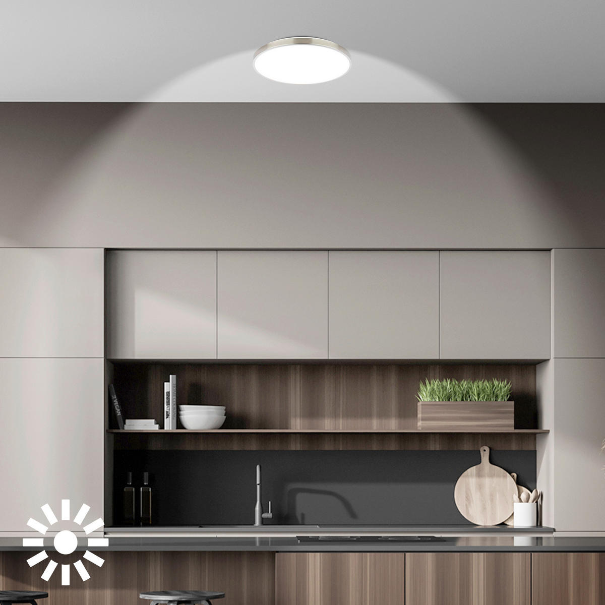 LED-DECKENLEUCHTE Kaida 38/6.5 cm   - Nickelfarben, Basics, Kunststoff/Metall (38/6.5cm)