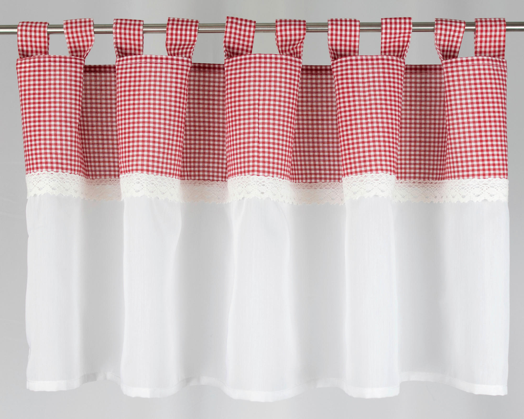 KURZGARDINE   140/48 cm   - Rot/Weiß, ROMANTIK / LANDHAUS, Textil (140/48cm)