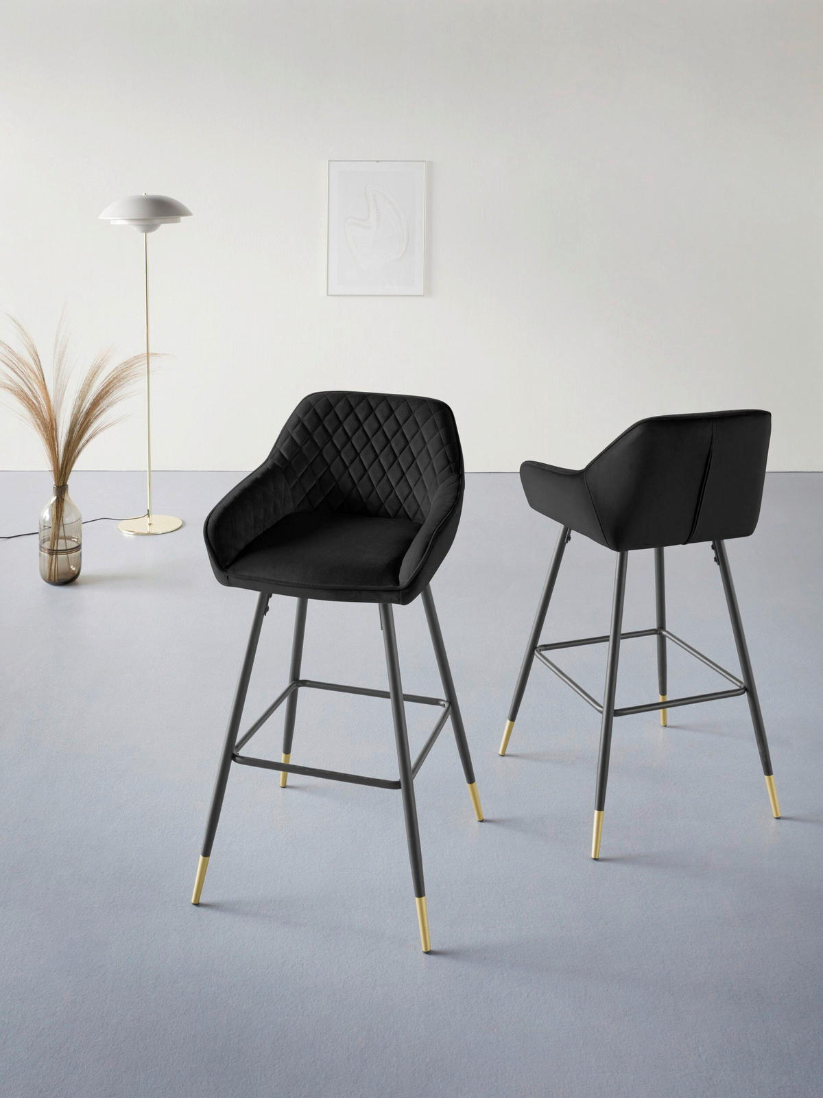 BARHOCKER in Metall, Textil Schwarz  - Gelb/Schwarz, Design, Textil/Metall (50/101/52cm) - MID.YOU