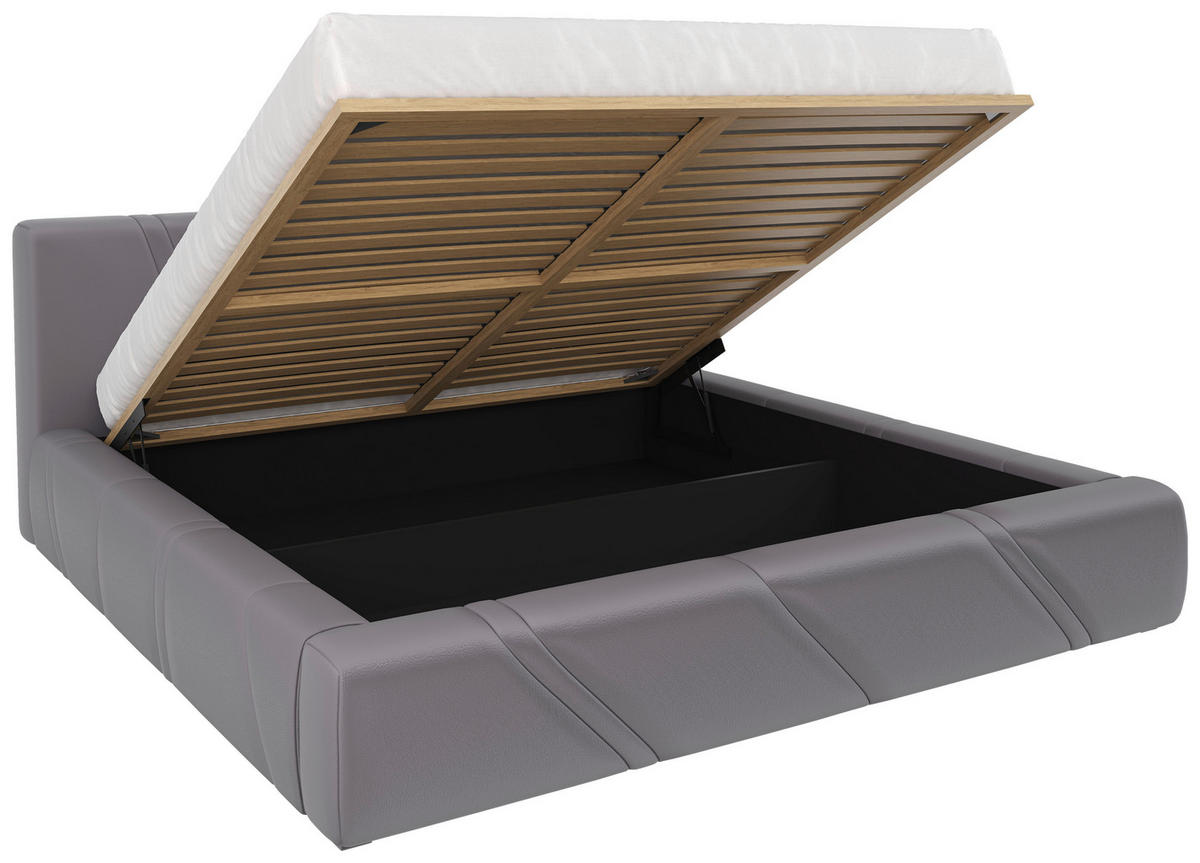 POLSTERBETT 180/200 cm,  in Hellgrau, gepolstertes Kopfteil, Lattenrost, Bettkasten,  - Hellgrau/Schwarz, Design, Holz/Kunststoff (180/200cm) - Chameo