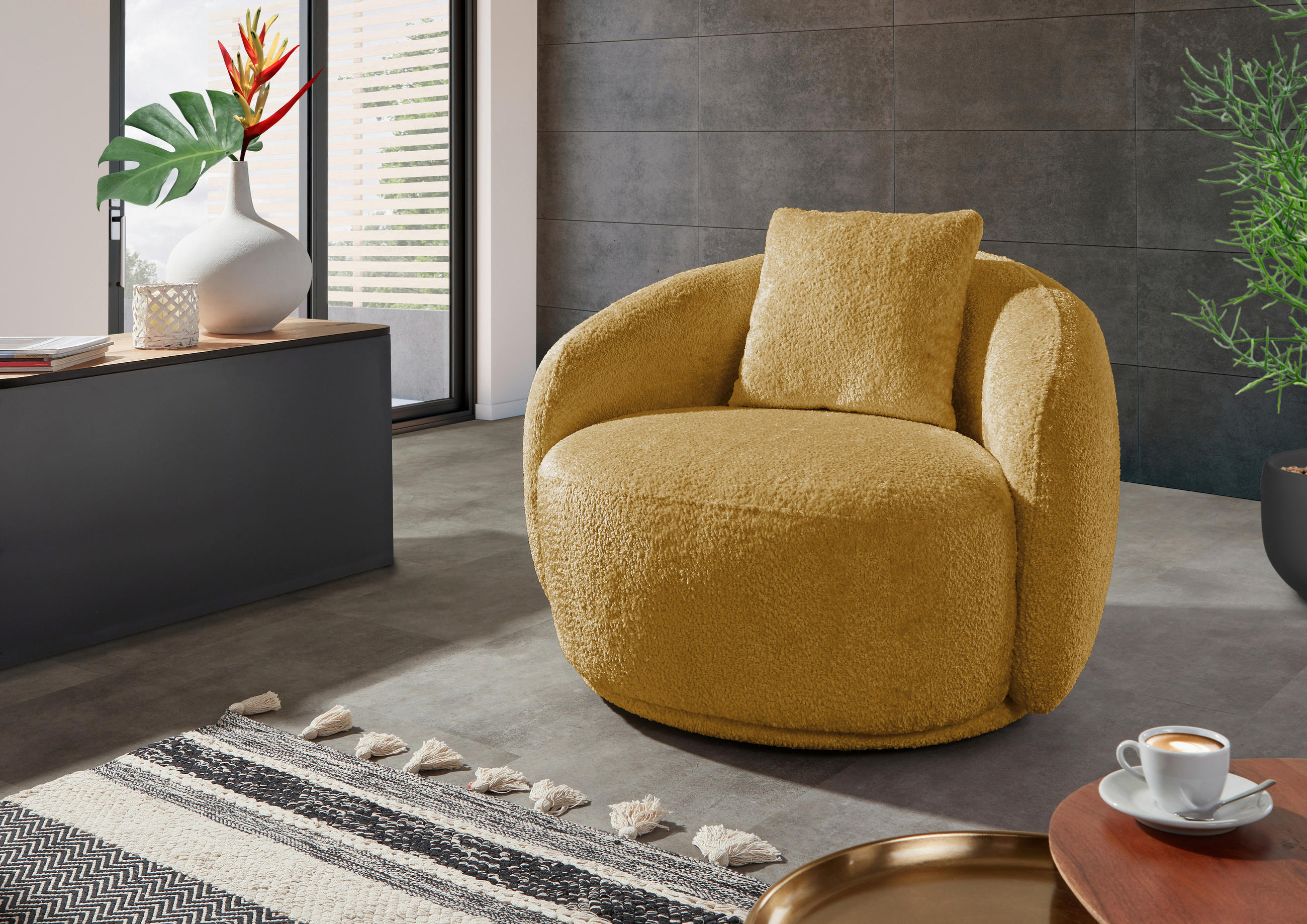 COCKTAILSESSEL in Chenille Senfgelb  - Senfgelb/Schwarz, Lifestyle, Textil/Metall (101/79/96cm) - Xora