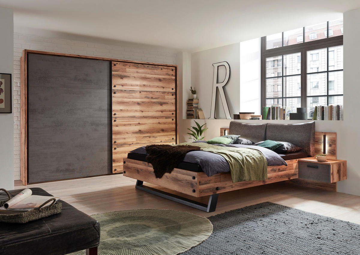 POSTEL S NOČNÍMI STOLKY, 180/200 cm, antracitová, barvy smrku - barvy smrku/antracitová, Design, kompozitní dřevo/textil (180/200cm) - Livetastic