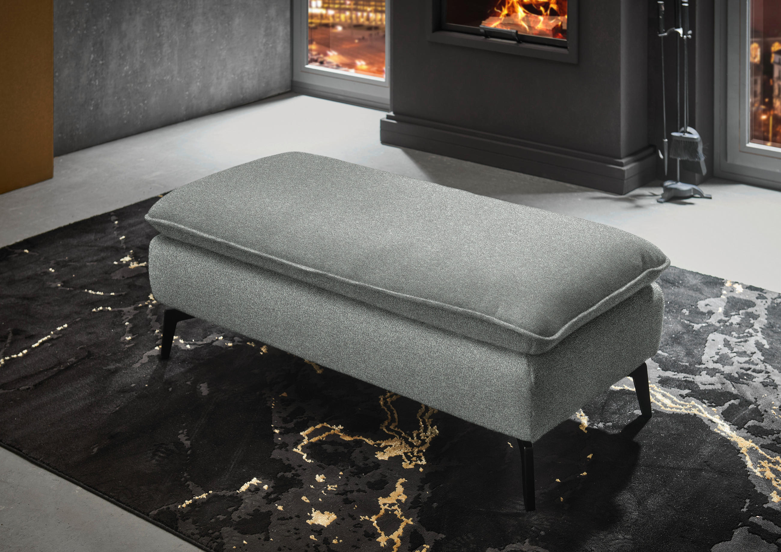 HOCKER in Textil Grau  - Schwarz/Grau, Design, Textil/Metall (130/46/65cm) - Valdera