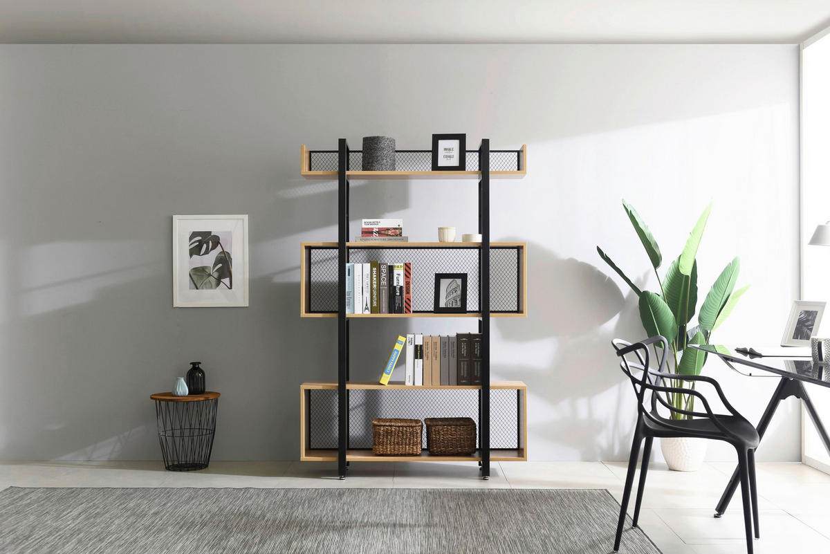 REGAL  120/180/30 cm Naturfarben, Schwarz  - Schwarz/Naturfarben, Design, Holzwerkstoff/Metall (120/180/30cm) - Livetastic