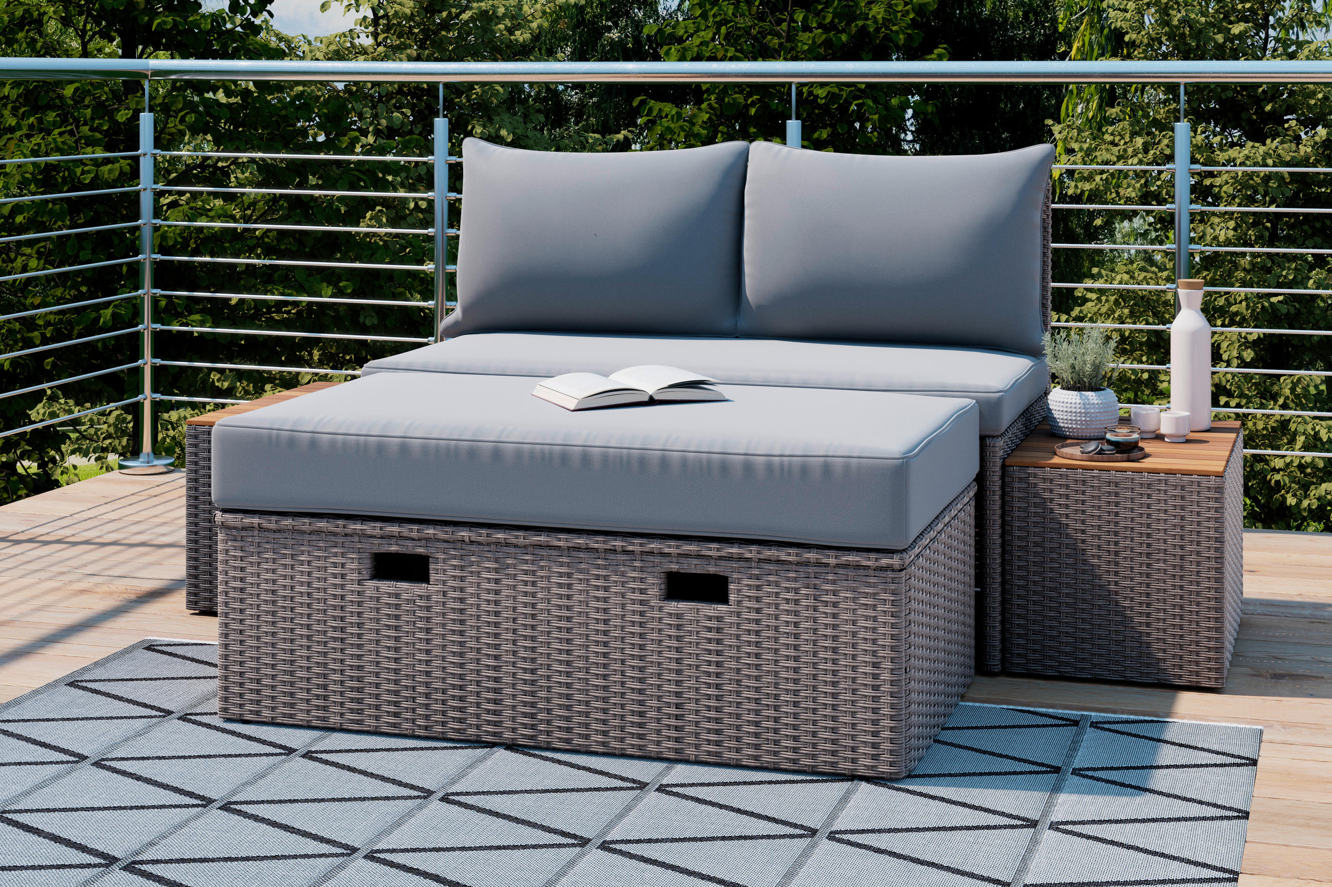 LOUNGEGARNITUR Akazie massiv Eisen  - Braun/Grau, MODERN, Holz/Kunststoff (113/72/62,5cm) - Ambia Garden