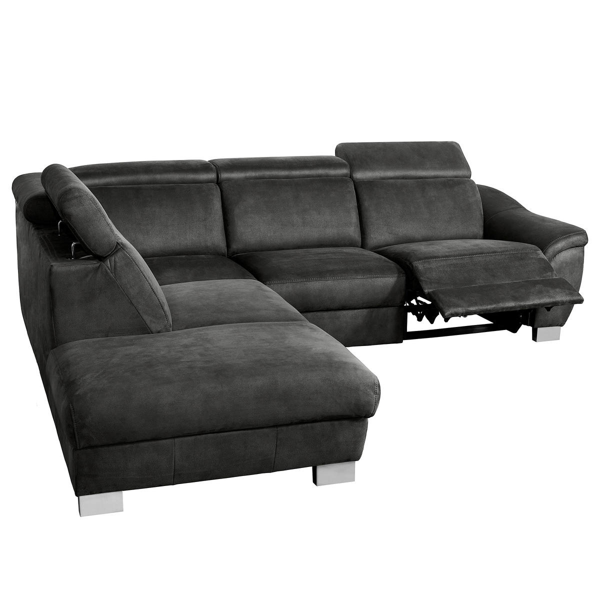 ECKSOFA Anthrazit Mikrofaser Rücken echt, Relaxfunktion, Kopfteilverstellung  - Chromfarben/Anthrazit, Design, Textil/Metall (238/276cm) - Livetastic