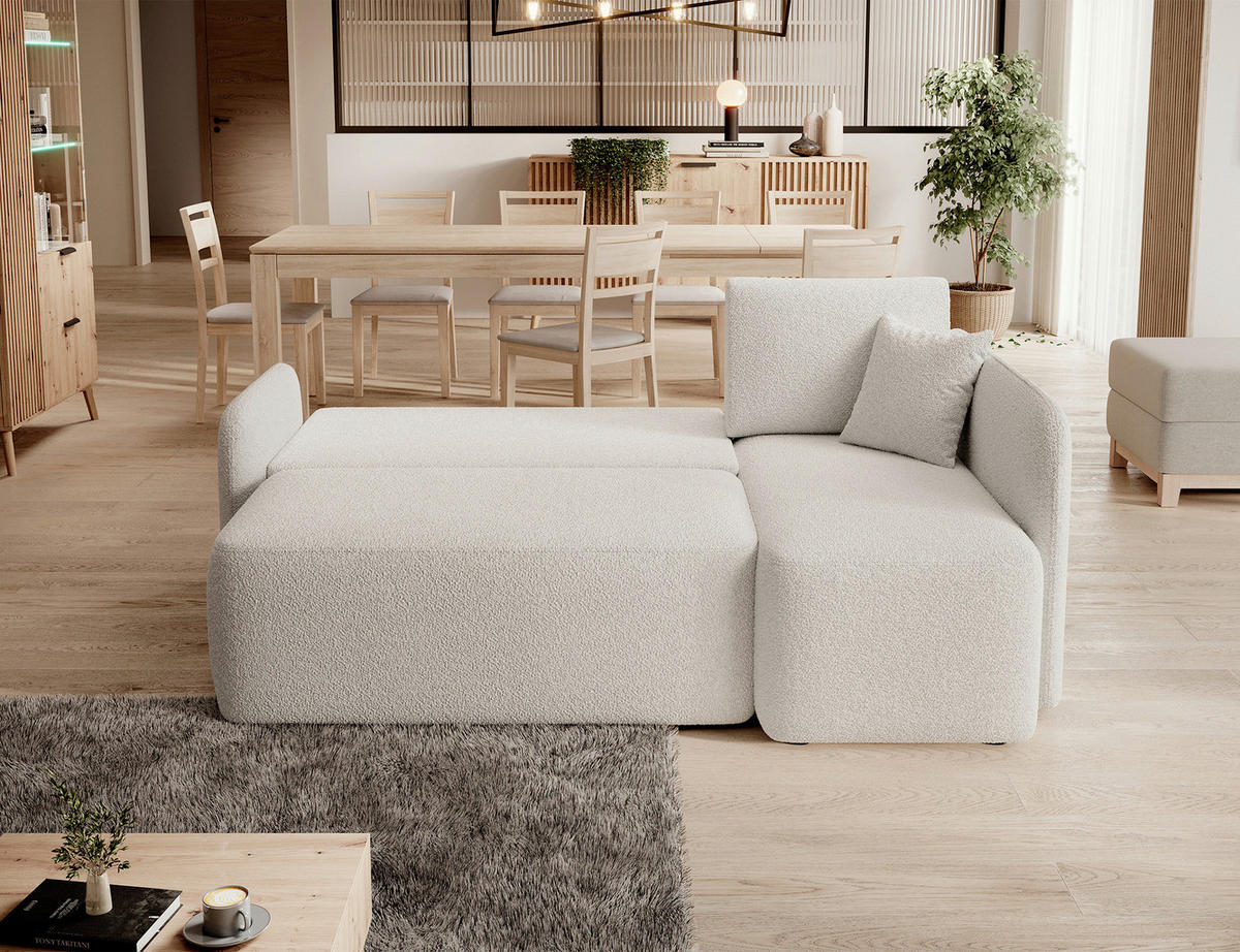 ECKSOFA HADSON Weiß Teddystoff Zierkissen, Rückenkissen, Bettkasten  - Schwarz/Weiß, Design, Kunststoff/Textil (206/150cm) - MID.YOU