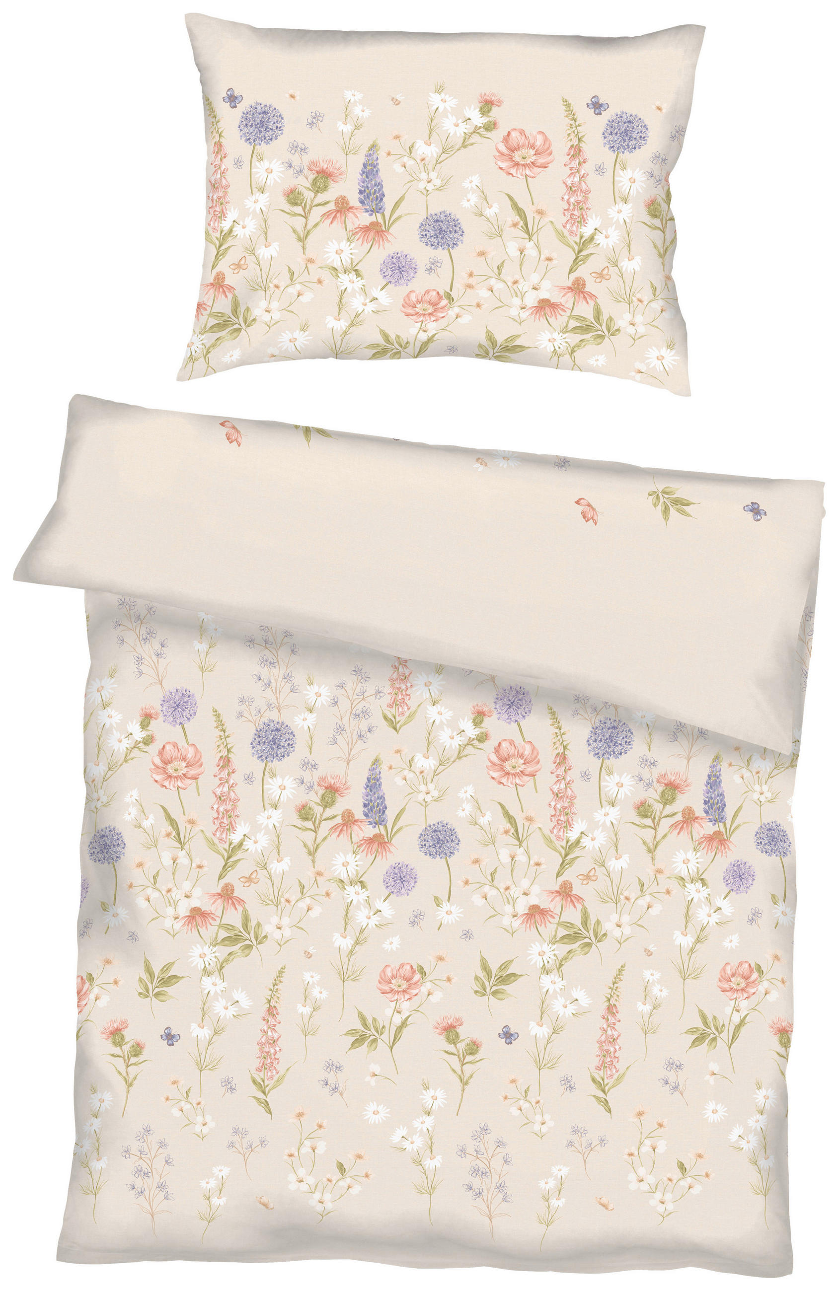 BETTWÄSCHE 3-teilig Wiesenblümchen Makosatin 140/200 cm  - Champagner, Basics, Textil (140/200cm) - Kaeppel