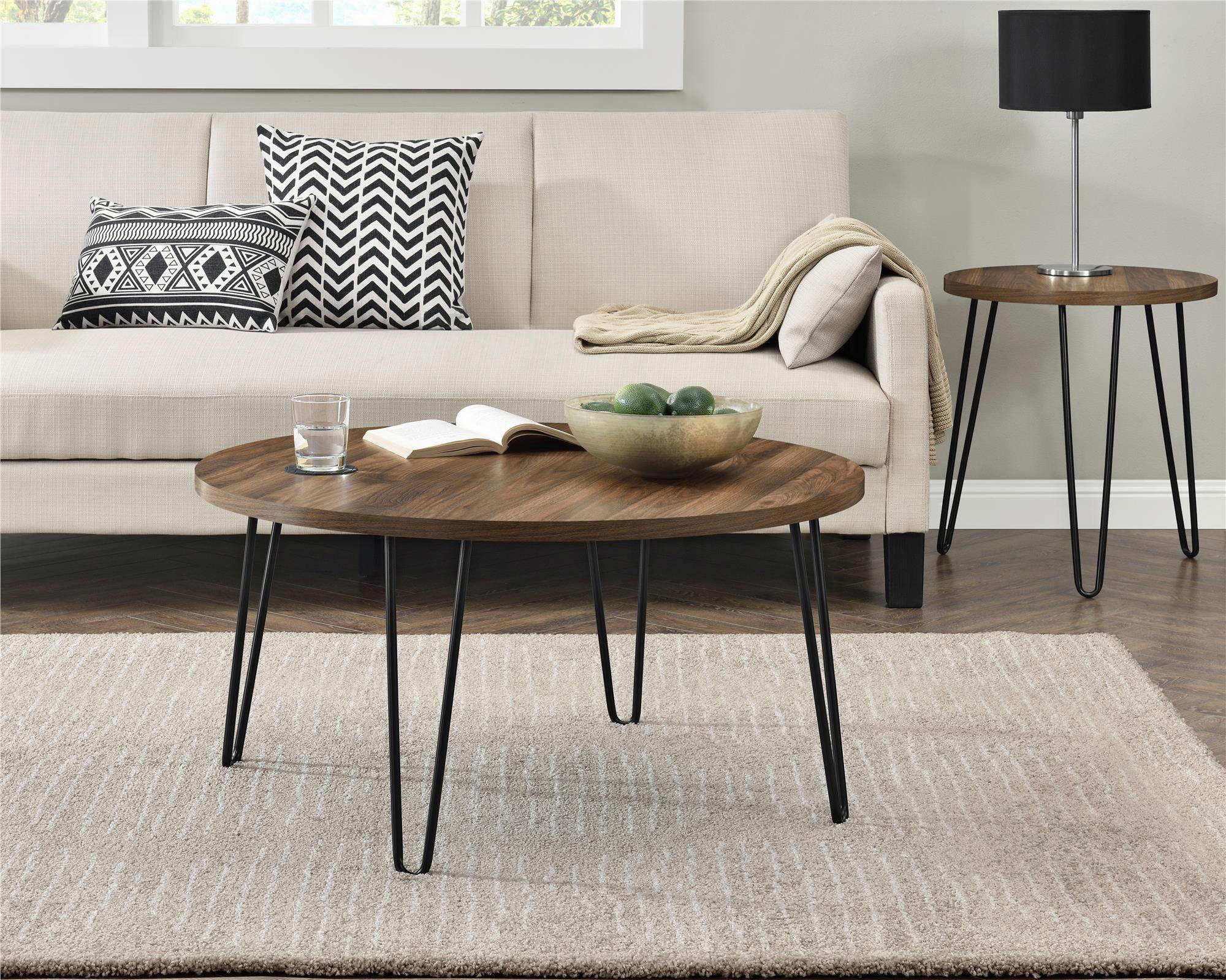 BEISTELLTISCH 90/45/90 cm Walnussfarben rund  - Walnussfarben/Schwarz, Design, Holzwerkstoff/Metall (90/45/90cm) - MID.YOU