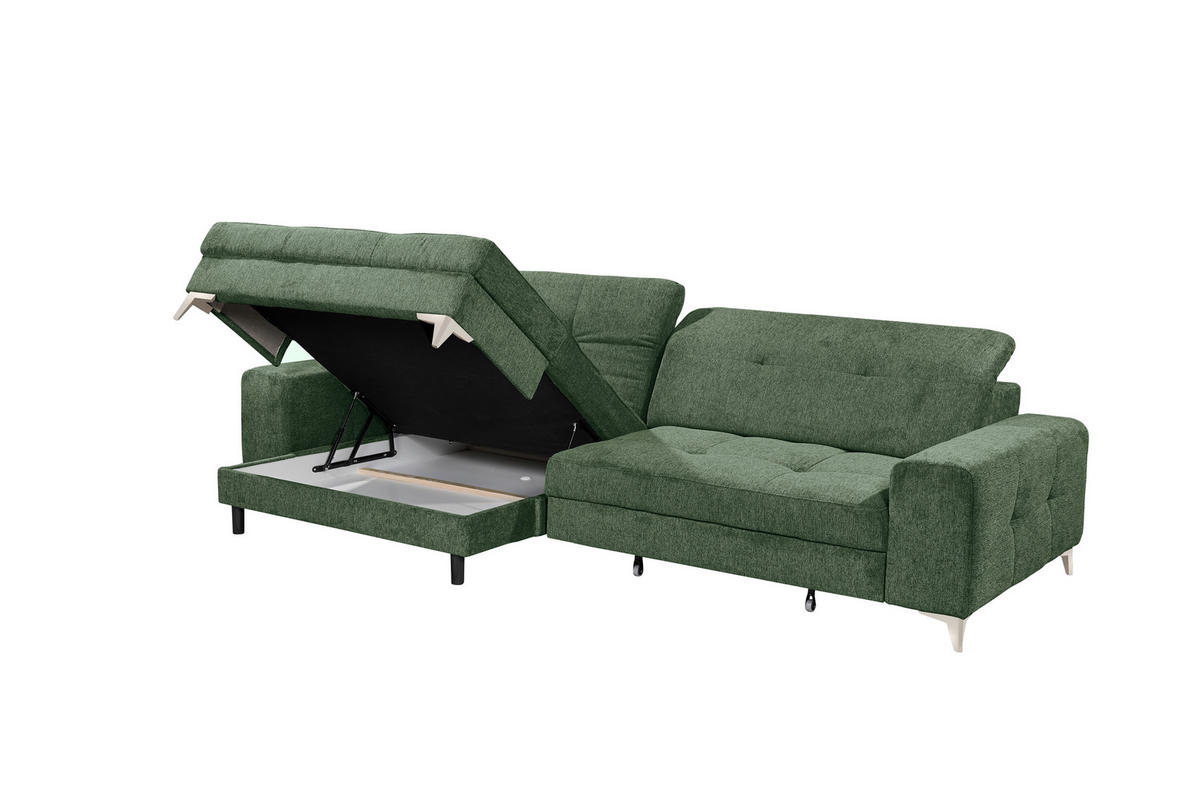 ECKSOFA SORELLA Dunkelgrün Mikrovelours Kopfteilverstellung, Sitztiefenverstellung  - Kaschmir/Dunkelgrün, Design, Kunststoff/Textil (182/328cm) - MID.YOU