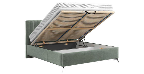 POLSTERBETT gepolstertes Kopfteil, Lattenrost, Bettkasten Grau 180/200 cm  - Schwarz/Grau, KONVENTIONELL, Holz/Textil (180/200cm) - Hom`in