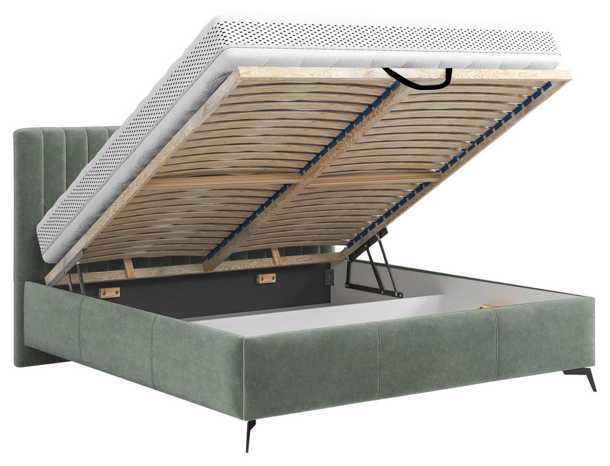 POLSTERBETT gepolstertes Kopfteil, Lattenrost, Bettkasten Grau 180/200 cm  - Schwarz/Grau, KONVENTIONELL, Holz/Textil (180/200cm) - Hom`in