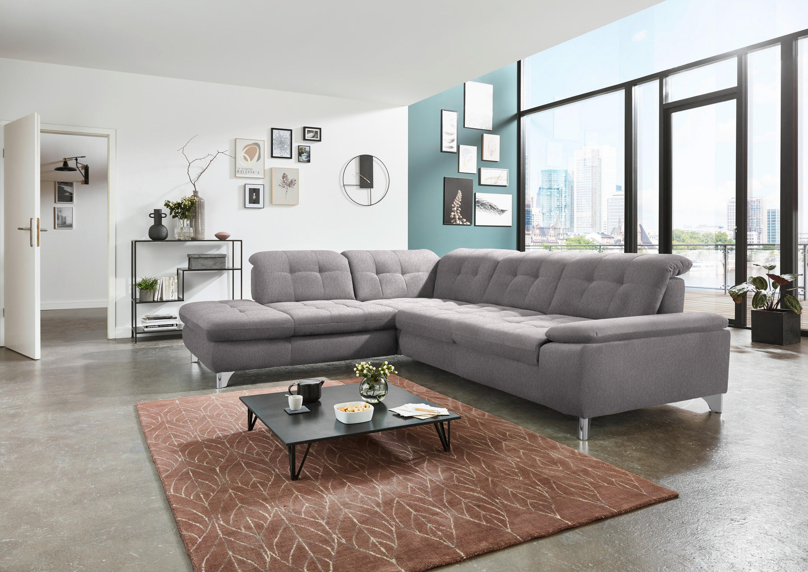 ECKSOFA in Chenille Hellgrau  - Chromfarben/Hellgrau, Design, Textil/Metall (260/310cm) - Beldomo Speed