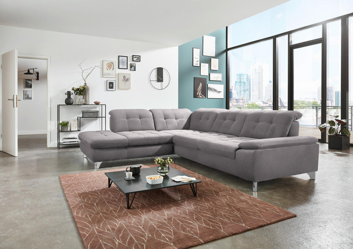 ECKSOFA in Chenille Hellgrau  - Chromfarben/Hellgrau, Design, Textil/Metall (260/310cm) - Beldomo Speed