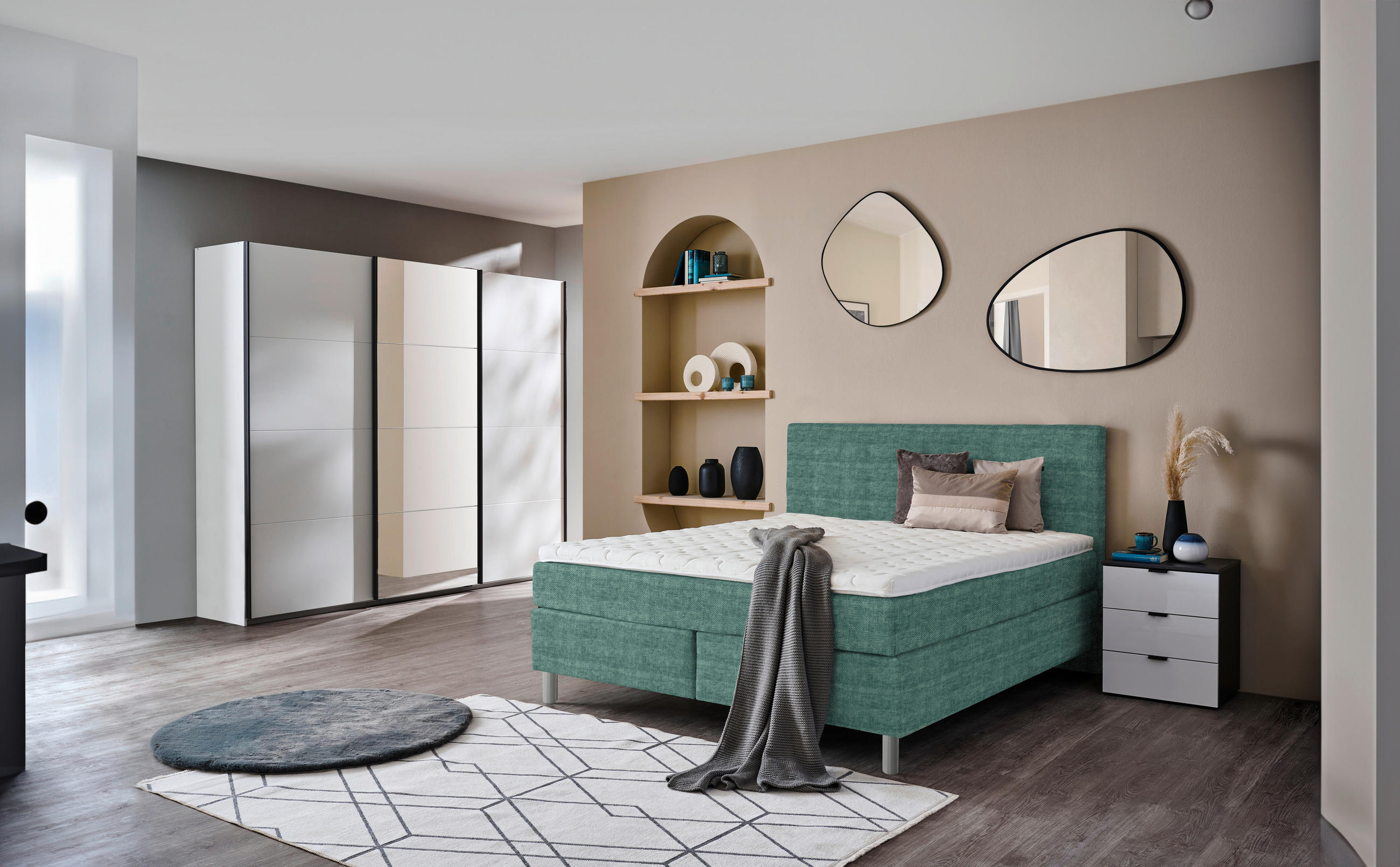 BOXSPRINGBETT 180/200 cm  in Petrol  - Chromfarben/Petrol, KONVENTIONELL, Kunststoff/Textil (180/200cm) - Voleo