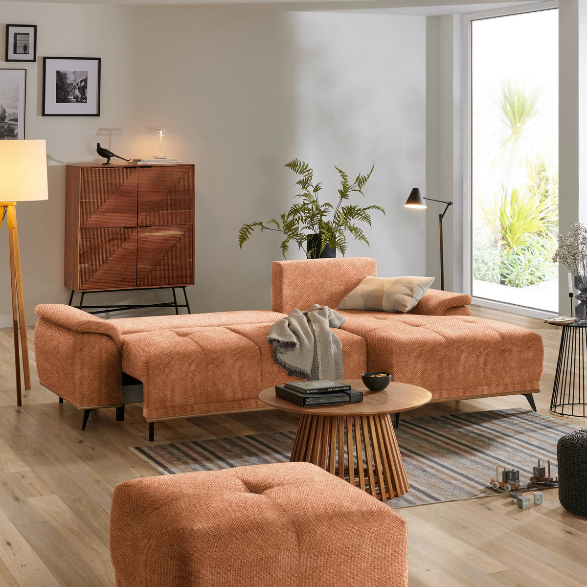 ECKSOFA in Struktur Rostfarben  - Rostfarben/Schwarz, Modern, Textil/Metall (262/168cm) - home24