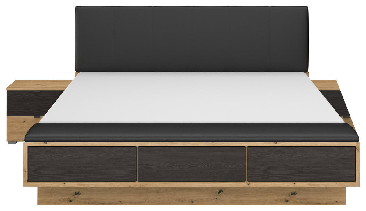 BETTANLAGE 180/200 cm  in Schwarz, Eiche Artisan   - Schwarz/Eiche Artisan, Modern, Holzwerkstoff/Textil (180/200cm) - Rauch Möbel