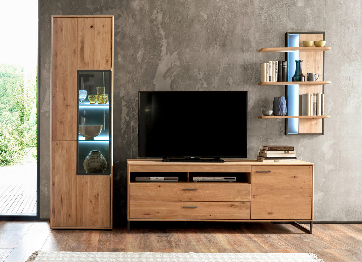 KOMODA POD TELEVIZI, sukový dub, barvy dubu, 184/67/50 cm - černá/barvy dubu, Design, kov/dřevo (184/67/50cm) - Livetastic