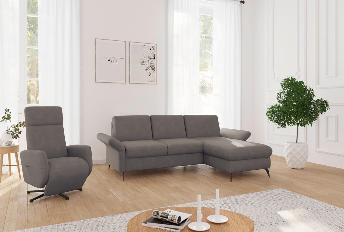 ECKSOFA ROCHELLE E Schlammfarben Flachgewebe  - Schlammfarben/Schwarz, KONVENTIONELL, Textil/Metall (251/164cm) - Sit & More