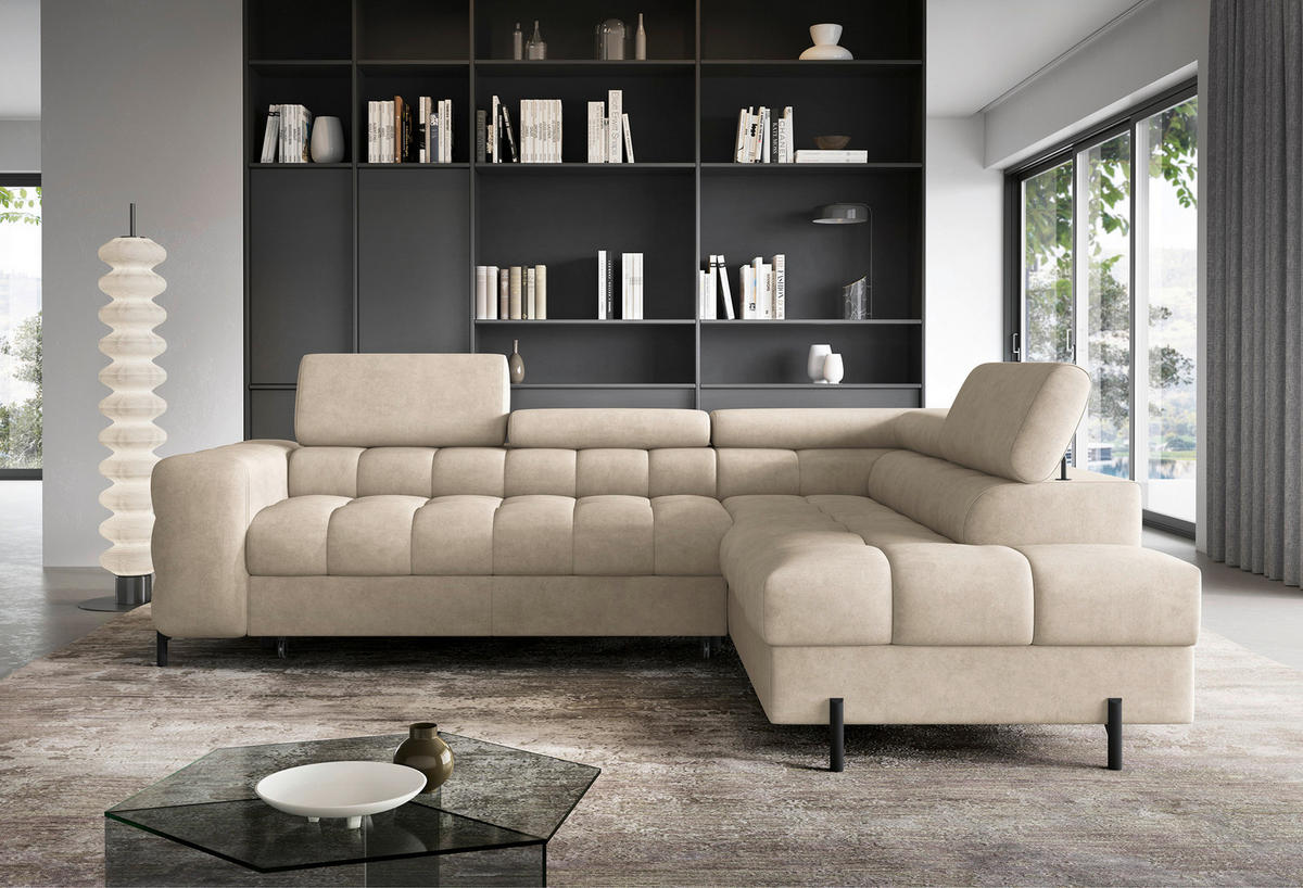 ECKSOFA FERUCCE in Chenille Beige  276/200 cm  - Beige/Schwarz, Design, Textil/Metall (276/200cm) - MID.YOU