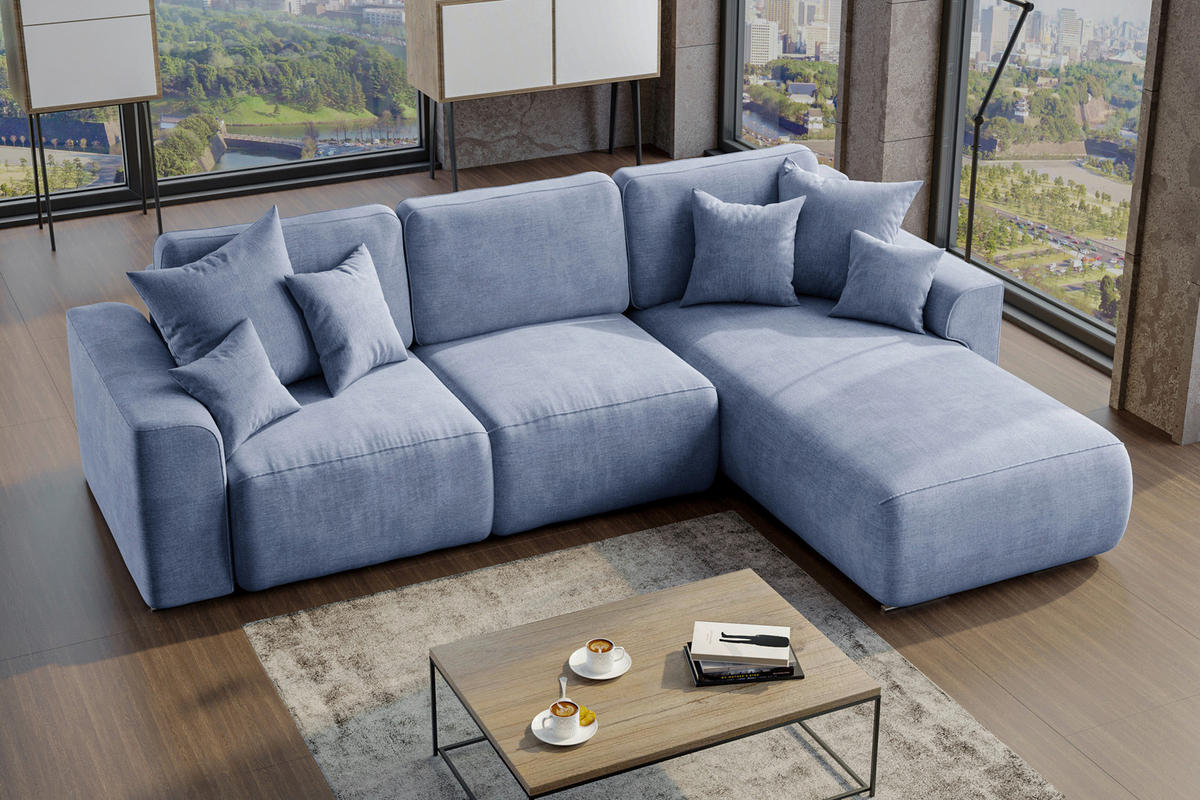 ECKSOFA Hellblau Samt  - Chromfarben/Hellblau, KONVENTIONELL, Kunststoff/Textil (293/195cm) - Carryhome