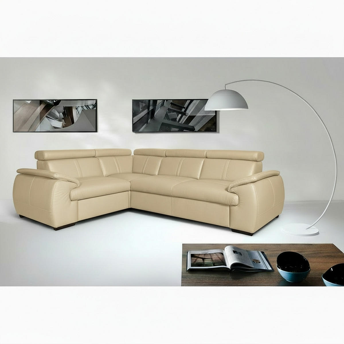 ECKSOFA  in Echtleder Beige  193/265 cm  - Wengefarben/Beige, Design, Leder/Holz (193/265cm) - Livetastic