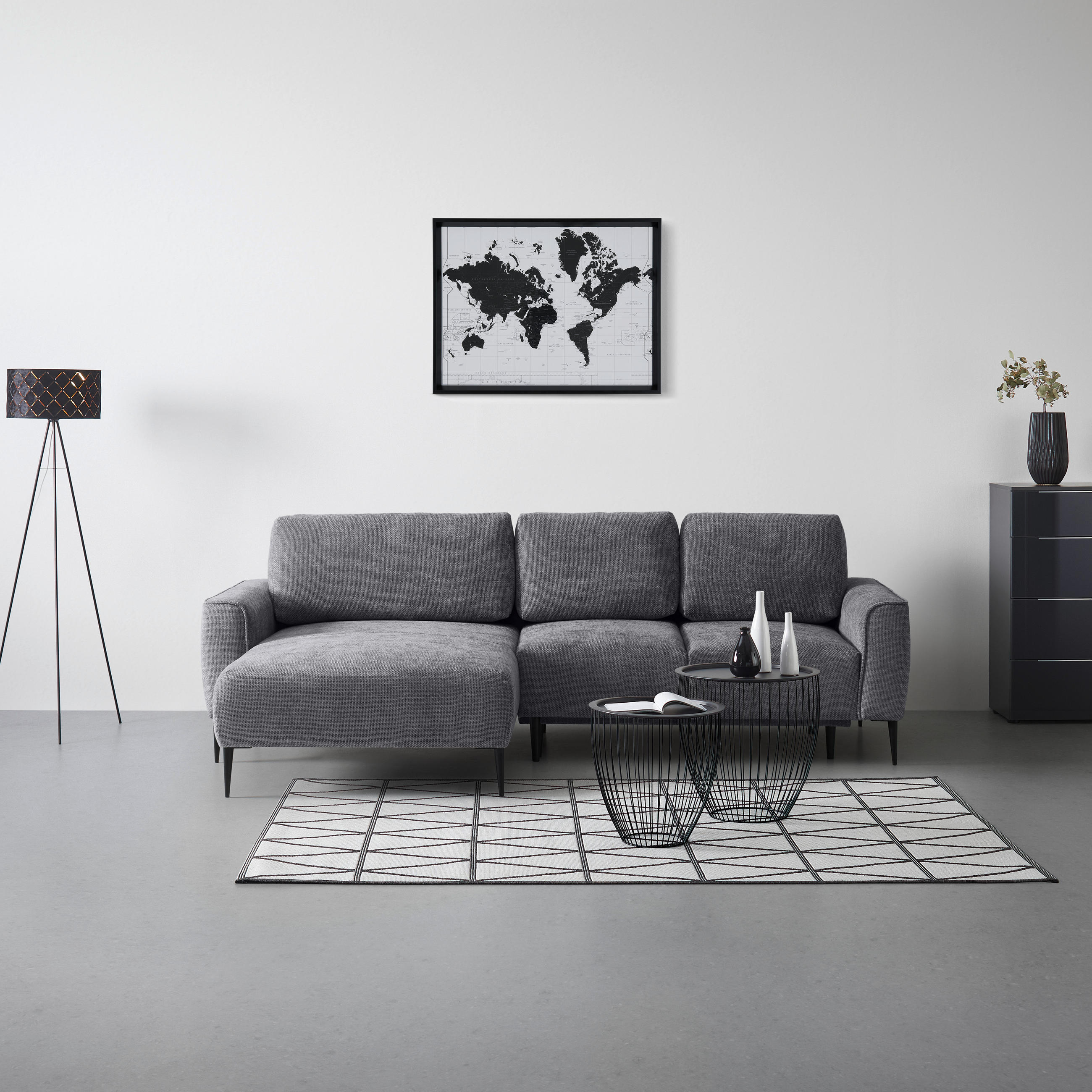 ECKSOFA in Webstoff Anthrazit  - Anthrazit/Schwarz, Modern, Textil/Metall (164/255cm) - MID.YOU