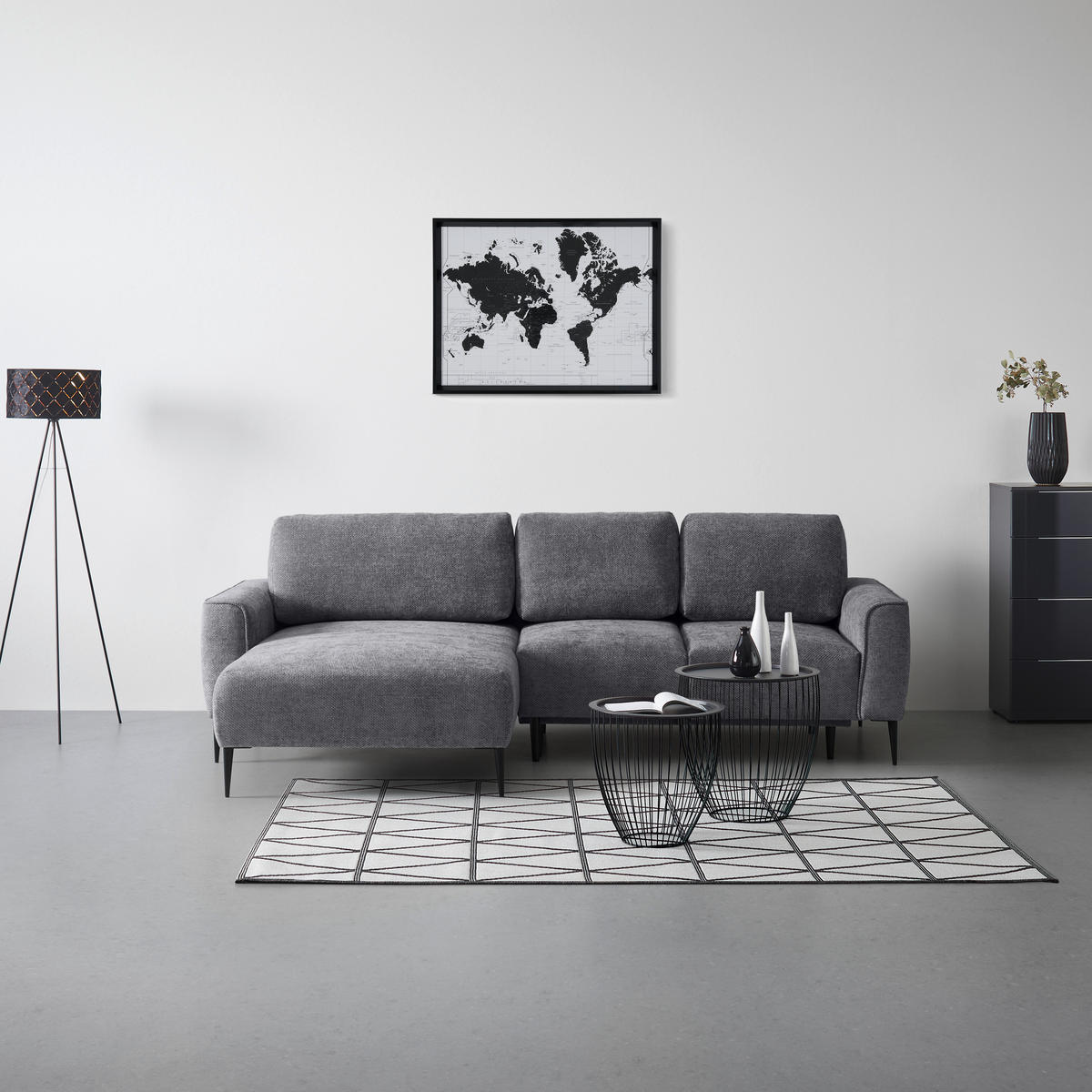 ECKSOFA in Webstoff Anthrazit  - Anthrazit/Schwarz, Modern, Textil/Metall (164/255cm) - MID.YOU